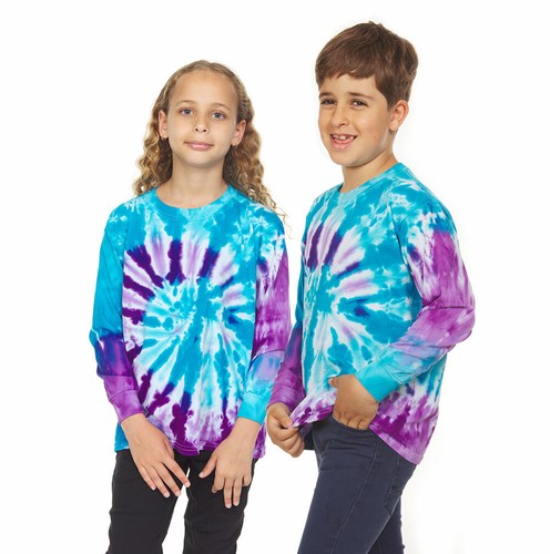 DARESAY Tie Dye Style Langarm T-Shirt Kinder Jungen & Mädchen Spaß Mehrfarbig Tops - Bild 1 von 16