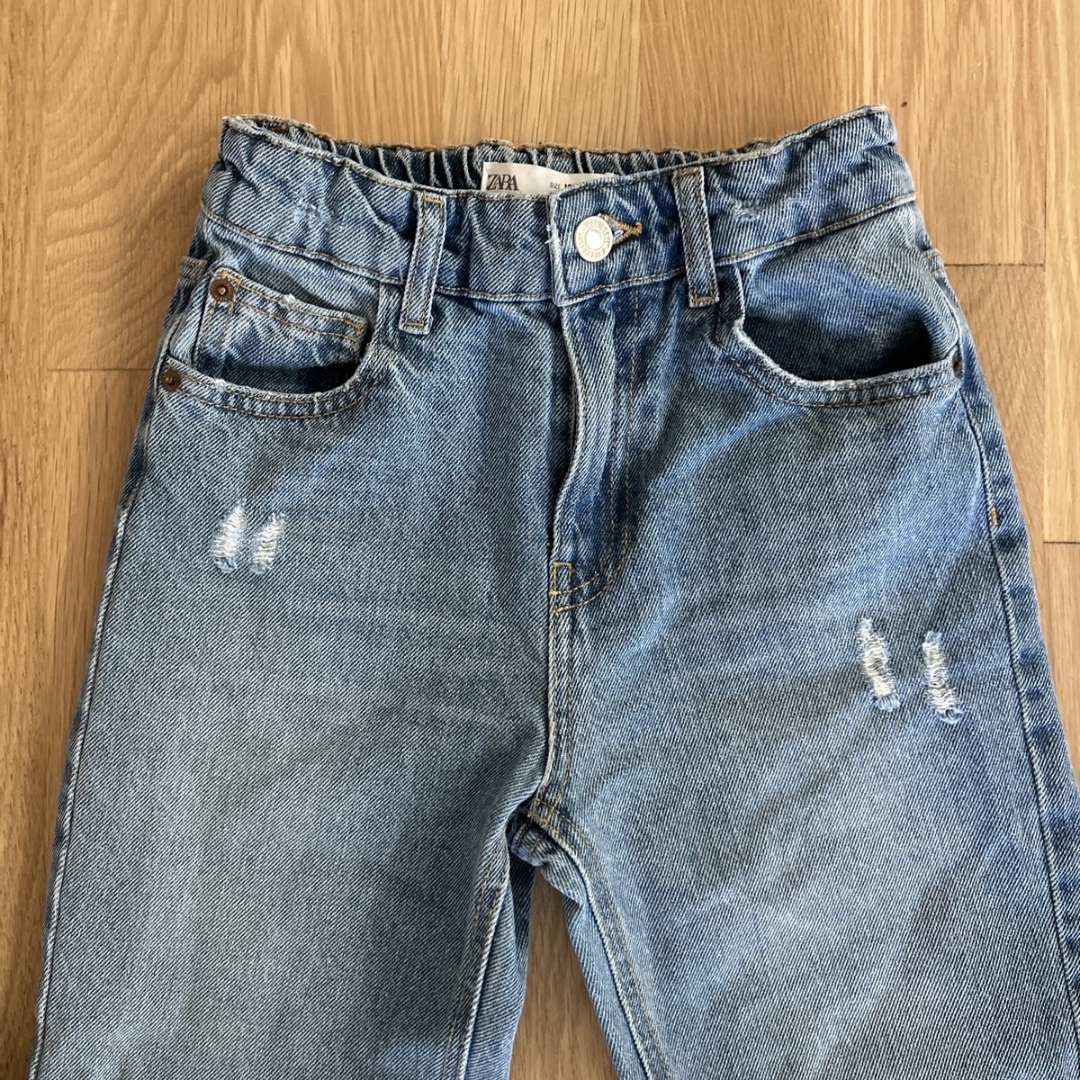 Zara Kids Wide Leg Ripped Jeans High Waist Pants 10 140
