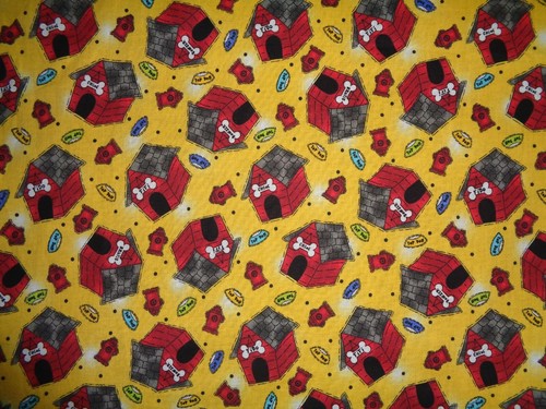 Cotton 1 yd.14"+(2)26"x8" remnants Yellow /Dog Houses Red - Picture 2 of 3