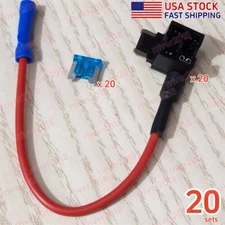 20 Set Add-a-circuit Piggyback Fuse Holder Tap & Low Profile Micro Mini Fuse 15A