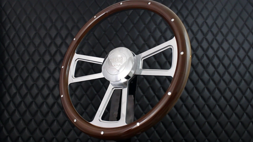 (T06) 18" Aluminum Steering Wheel Big Rig Mahogany Rivet Wood Freightliner 2007+ - Video 1 of 1