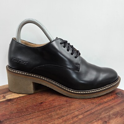 Kickers Oxford Shoes Women's 37 / 6 Black Leather Chunky Block Heel Derby Bootie