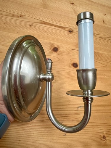 Pair of Vtg High End Brushed Nickel Single Arm Electric Light Wall Sconces - Picture 4 of 14