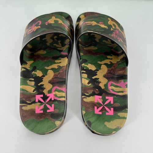 Off-White Men's Military Camo Print Logo Slides Sandals sz 6 EU 39 Slip-on NEW - Picture 6 of 12
