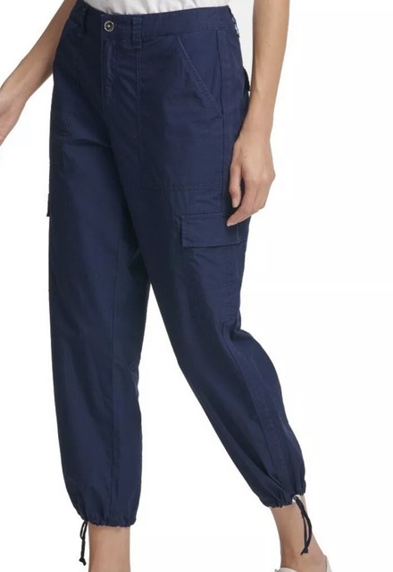 DKNY Womens Pants Navy Blue Size 12 Drawstring Slim Cropped Cargo $79 | eBay
