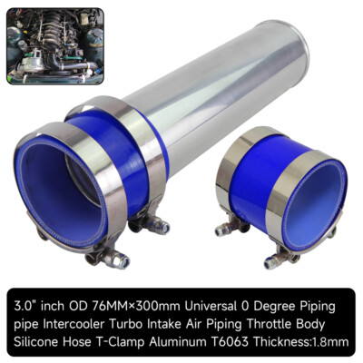 76mm Aluminium Ladeluftkühler Turbo Rohrleitung Rohr+Silikon Schlauchschellen 