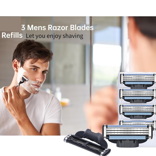 Men’s Razor Pack – 3 Blade Shaving Kit – 20 Refill Cartridges + Handle – 21 Piec - Picture 4 of 4