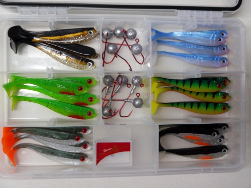 MB Fishing Stint Alose Perche Boîte 90 MM 24 Stk Perche Sandre Leurres en Gomme
