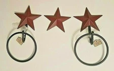 Burgundy Barn Star TOWEL RING Hanger, by The Country House Collection Set of 2 +