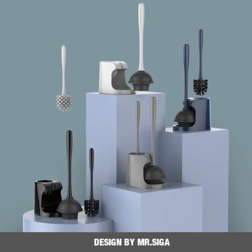 Space-Saving Toilet Brush and Plunger Set in Gray - Heavy Duty Bathroom Cleaning - Picture 4 of 11