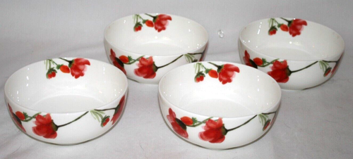 Mikasa Keira Red Poppy 4 1/2" Small Fruit Serving Bowls Set of Four New - Picture 2 of 3