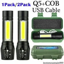 LED Flashlight Tactical Light Super Bright Torch USB Rechargeable COB