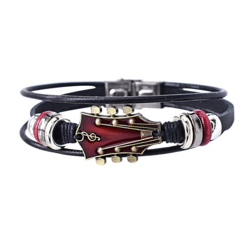 Handmade Guitar Leather Bracelet – Woven Adjustable Punk Style Wristband UK - Picture 11 of 14