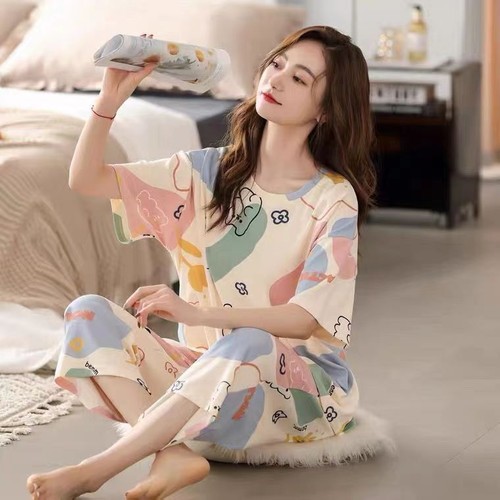 Mujeres Capri Pijama Set Estampado de Dibujos Animados Mangas Cortas Prendas para Dormir Ropa para el Hogar - Imagen 13 de 40