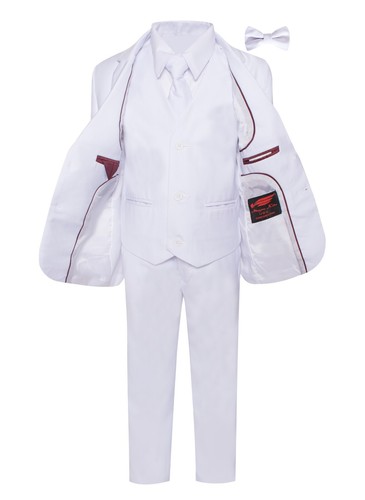 Boy's Suit Pants Vest Blazer Soft White 7 Pcs Classic Fit Notched Lapel ST-3 - Picture 2 of 2