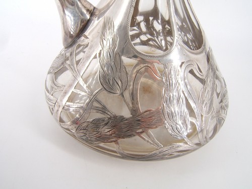 ANTIQUE STERLING SILVER OVERLAY JUG DECANTER WITH WHEAT - Picture 9 of 12