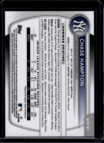 2025 Bowman Chrome Prospects Orange Refractors Chase Hampton 24/25 - 第 2/2 張圖片