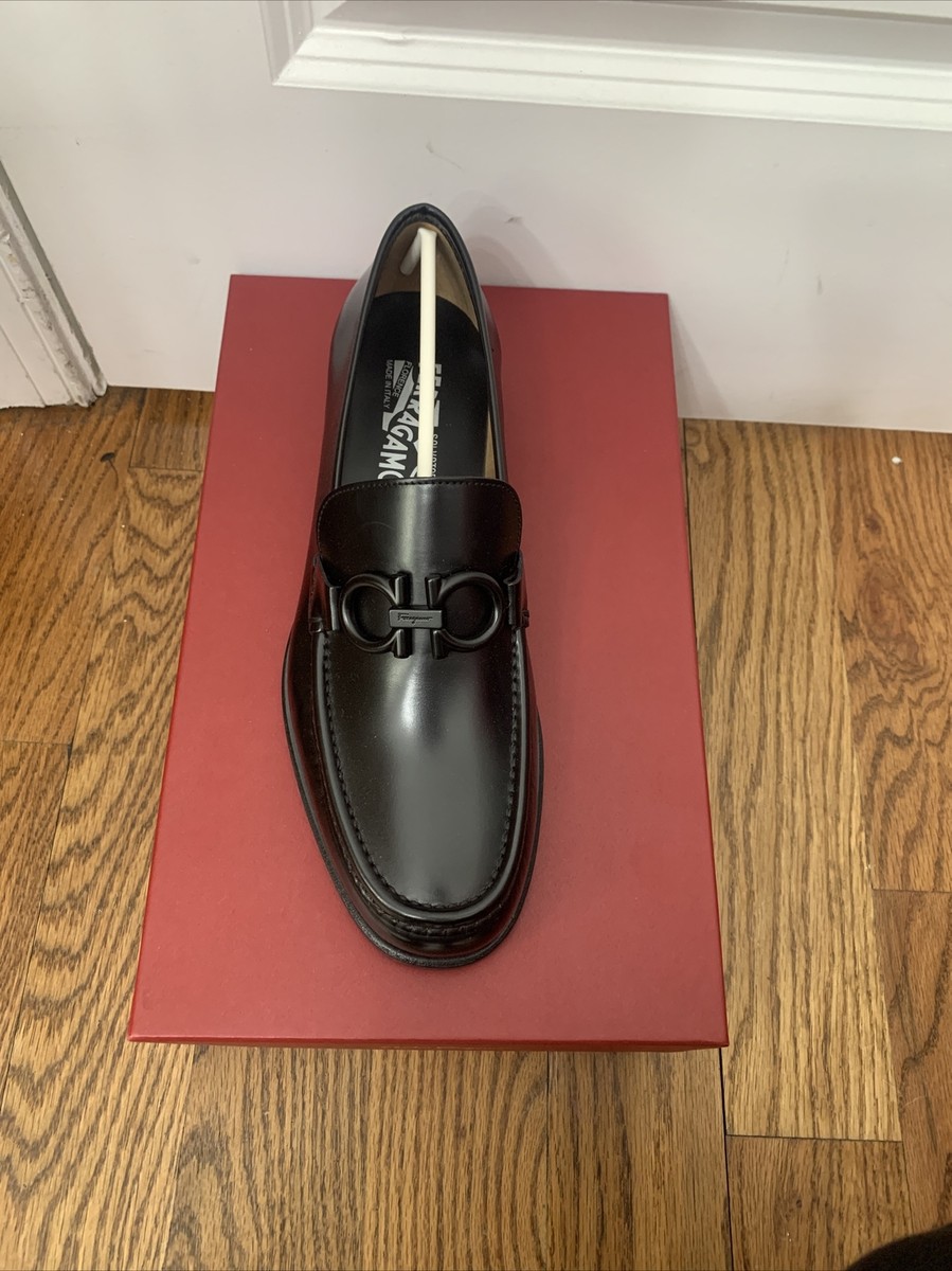 New Salvatore Ferragamo ROLO Black Leather Men Loafers Shoes