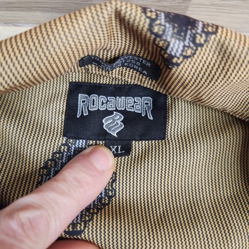 Rocawear Mens XL Baggy Shirt XL Button Up Gold Black Jay-Z Diamond Print Y2K - Picture 10 of 17