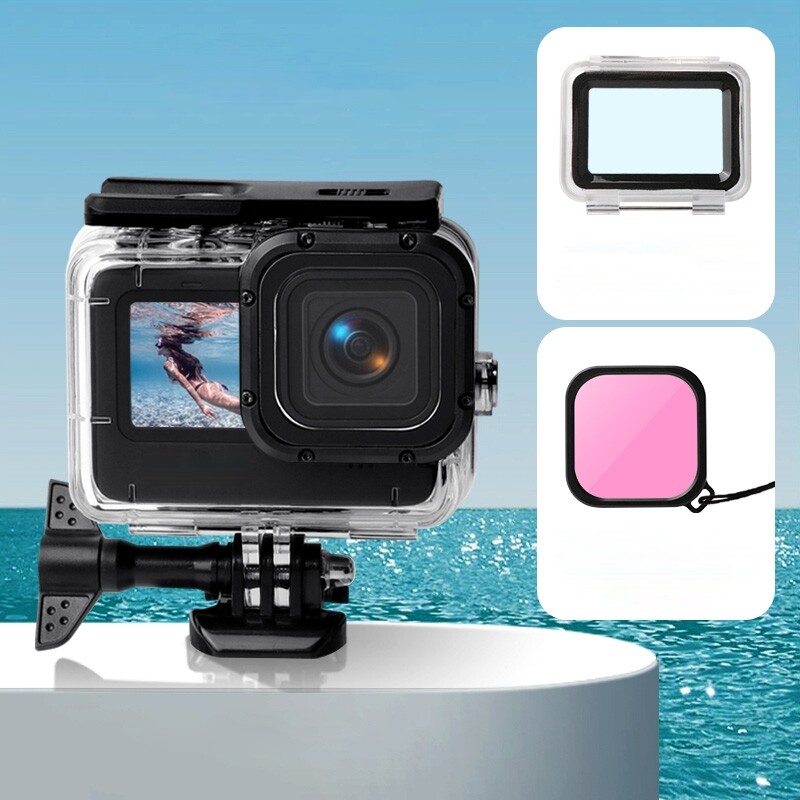 Für GoPro HERO 9 Wasserdichte Schutz Hülle Touch Back Cover + Linsen Filter Pink