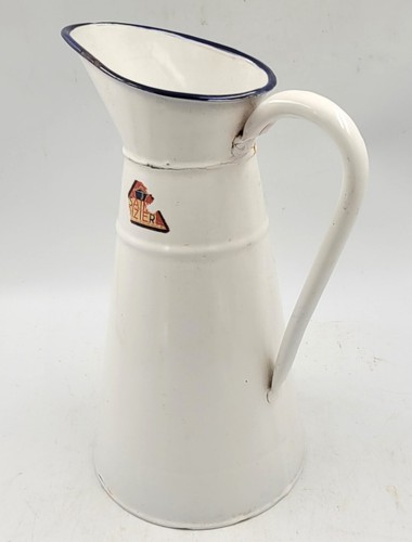 Vintage French LARGE WHITE ENAMEL WATER PITCHER Enamelware Jug - Picture 7 of 9
