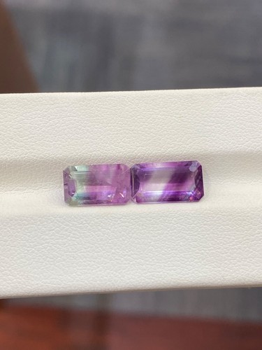 6.99 ct Best Grade Luster / Natural BI Color Fluorite - Octagon 2 pc Gem Video ! - Picture 2 of 2