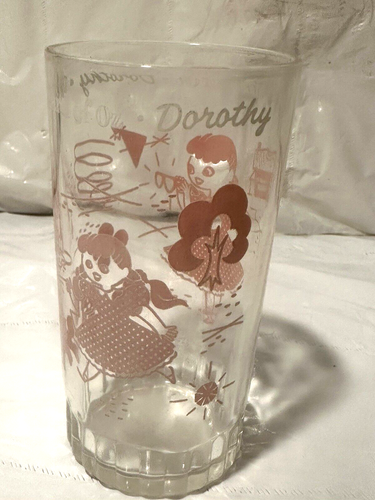 Vtg 1950s Baum MCM- Drinking Glass Tumbler Wizard of Oz Pink Dorothy - Picture 3 of 6