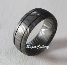 Handmade Damascus steel Wedding band men Damascus engagement ring double lines