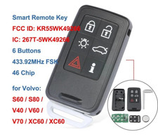 Keyless Smart Remote Key Fob 6 Buttons 433mhz Fsk 46 Chip For Volvo S60 S80 V40