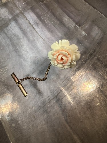 Vintage Pink Blush Ivory Rose Vintage Carved Tie Tack / Lapel Pin / Brooch