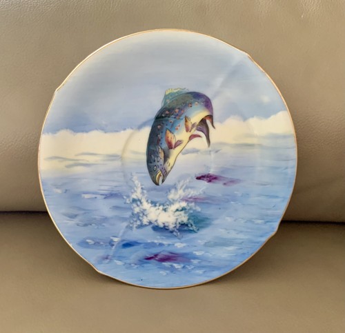 Vtg NORCREST Footed Tea Cup & Saucer RAINBOW TROUT FISH Fathers Day GOLD 8/537 - Picture 4 of 11