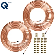 2× 25 Ft Roll Coil of 3/16'' OD Copper Nickel Brake Line Tubing Kit + 32 Fitting