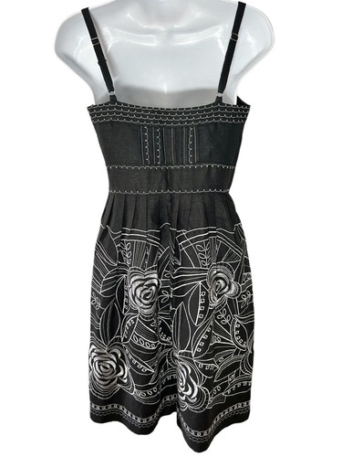 CYNTHIA STEFFE Midi Dress SIZE 2 Black Linen Floral Embroidered Pockets Twee - Picture 5 of 13