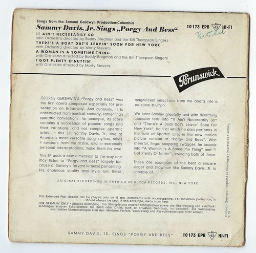 Sammy Davis Jr. sings PORGY AND BESS, Brunswick 10 173 EPB, Cover selten - Bild 2 von 6