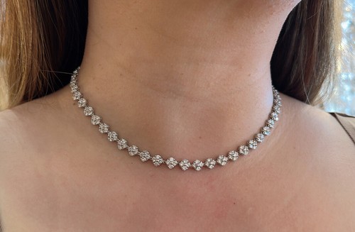 Floret Cluster Diamond Choker Necklace 10.34 cttw  in Platinum- HM2409EV - Picture 6 of 7