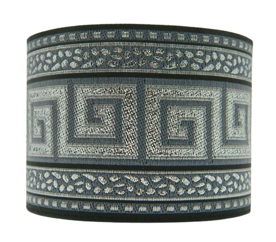 MARKENLOS 10m Jacquard Borte Griechischer Schlüssel Mäander 70mm Schwarz&Silber 2,69 €/m