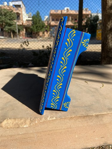 Wooden Blue Chowki Painted Stool Home Decor Low Table Indian Traditional Bajot - Picture 4 of 6