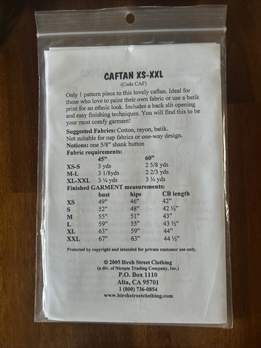 Caftan Dress Birch Street Clothing Sewing PATTERN Size XS -XXL Unused - Picture 2 of 2