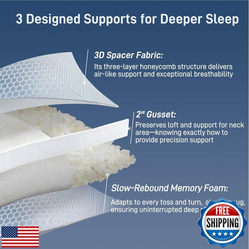 Shredded Memory Foam Cooling Soft Bamboo Viscose Pillows Queen Size Set of 2, - Picture 4 of 5