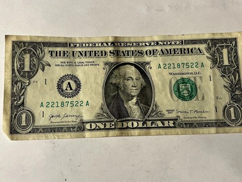 2017 $1 Bill Bookend 22s Note Whitesquirrelcoins