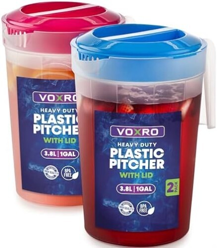2-Pack 1-Gallon Plastic Pitchers with Lids – Iced Tea Pitchers with Twist Cove - Picture 2 of 7