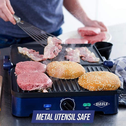 Multi-Purpose Electric Griddle: Open Flat Design, Adjustable Temp Control, Blue - Picture 6 of 10