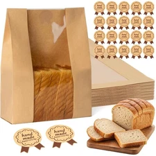 Sourdough Bread Bags 30 Pack Large Paper Gift Bags with Window and Seals for
