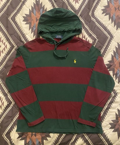 Polo Ralph Lauren Lightweight Big Stripe Pullover Hoodie Red & Green Mens Large
