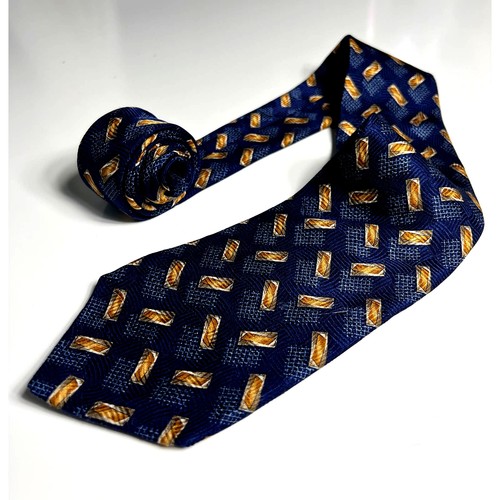 Robert Talbott USA Made Men's Necktie Blue Gold Finest Silk Geometric Neck Tie - Picture 1 of 8