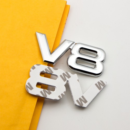 2x Chrome Silver Metal V8 Emblem Car Engine Logo V-8 Turbo Racing Badge Sticker - Picture 3 of 9
