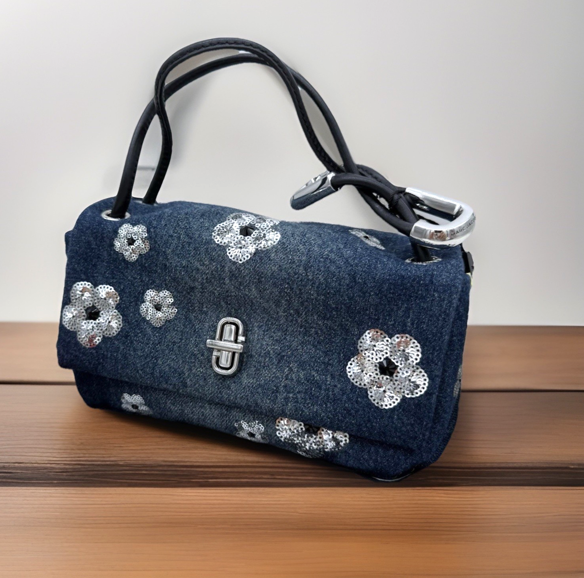 AUTH NWT Marc Jacobs The Mini Dual Sequin Daisy Denim Top Handle