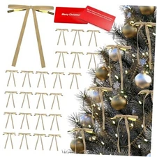 24 Pcs Velvet Bows for Christmas Tree Ribbon Bows for Home Tree Garland Khaki