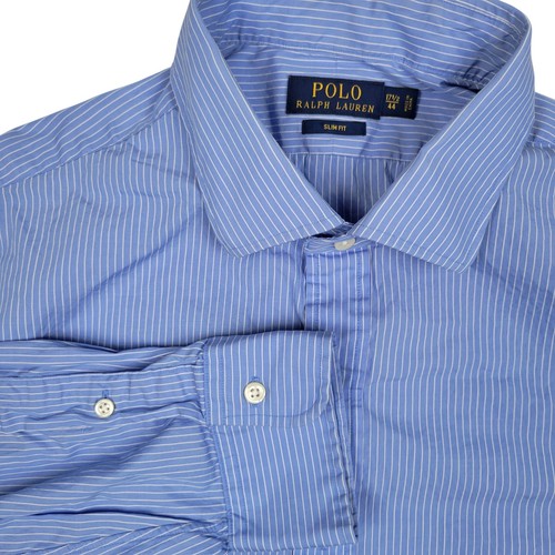 Polo Ralph Lauren Dress Shirt Slim Fit XL 17 1/2 Blue White Pinstripe - Picture 1 of 6