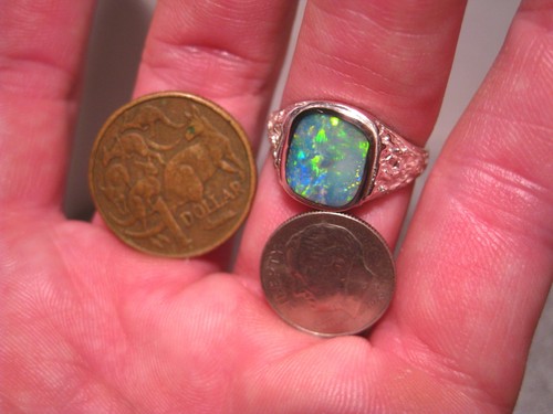 Multi Colored Opal Ring - Solid Gem Australian Opal .925 Silver SIZE 12 US - Picture 4 of 10